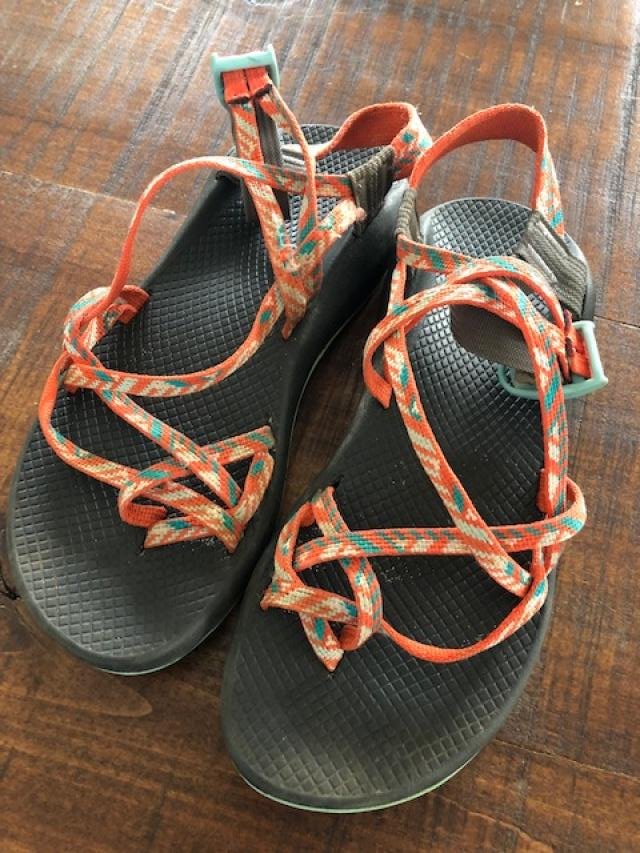 orange chaco sandals