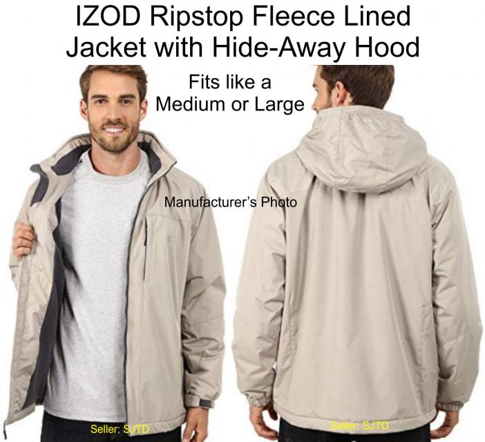 IZOD STOWABLE HOOD Fleece Lined Jacket Men Small (Fits Men M) EUC