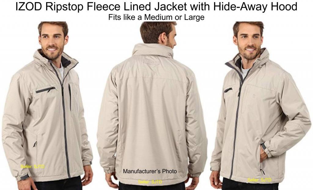 IZOD STOWABLE HOOD Fleece Lined Jacket Men Small (Fits Men M) EUC